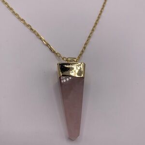 Rose Quartz Crystal Pendant Necklace – Gold Chain – Healing Stone Jewelry